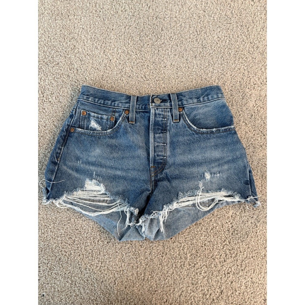Levi's 501 Cutoff Denim Shorts Womens Size 26 High Rise Button Fly Distressed